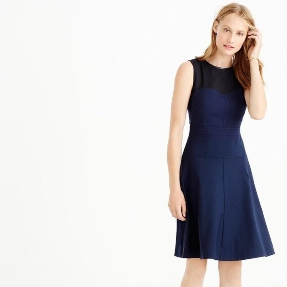 J. Crew Women's Size 6 Colorblock Dress Faux Leather Trim Navy Blue Black